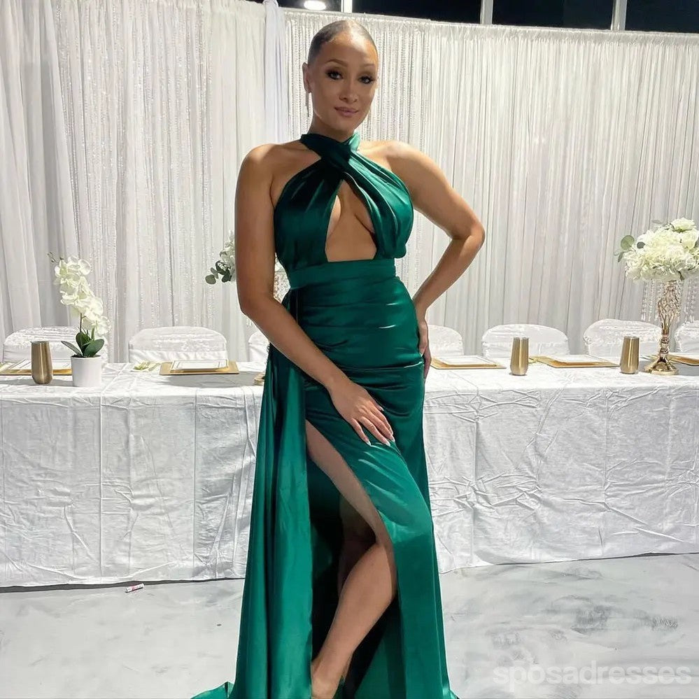 Sexy Green Mermaid Halter Side Slit Long Party Prom Dresses,Evening Dress,13458