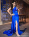 Sexy Blue Mermaid One Shoulder Side Slit Long Party Prom Dresses,Evening Dress,13457