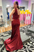 Sexy Burgundy Mermaid One Shoulder Side Slit Maxi Long Party Prom Dresses,Evening Dress,13446