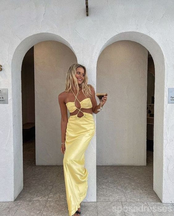 Sexy Yellow Mermaid Maxi Long Party Prom Dresses,Evening Dress Online,13435