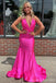 Sexy Hot Pink Mermaid V-neck Backless Maxi Long Party Prom Dresses,Evening Dress,13470