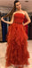 Elegant Rust A-line Strapless Maxi Long Party Prom Dresses,Evening Dress,13439