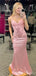 Sexy Pink Mermaid Spaghetti Straps V-neck Maxi Long Party Prom Dresses,Evening Dress,13429