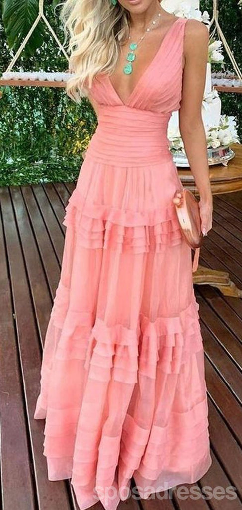 Sexy New Arrival Pink A-line V-neck Maxi Long Party Prom Dresses,13305