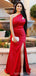 Sexy Red Mermaid One Shoulder Side Slit Maxi Long Party Prom Dresses,Evening Dress,13456