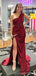 Sexy Burgundy Mermaid One Shoulder Side Slit Maxi Long Party Prom Dresses,Evening Dress,13446