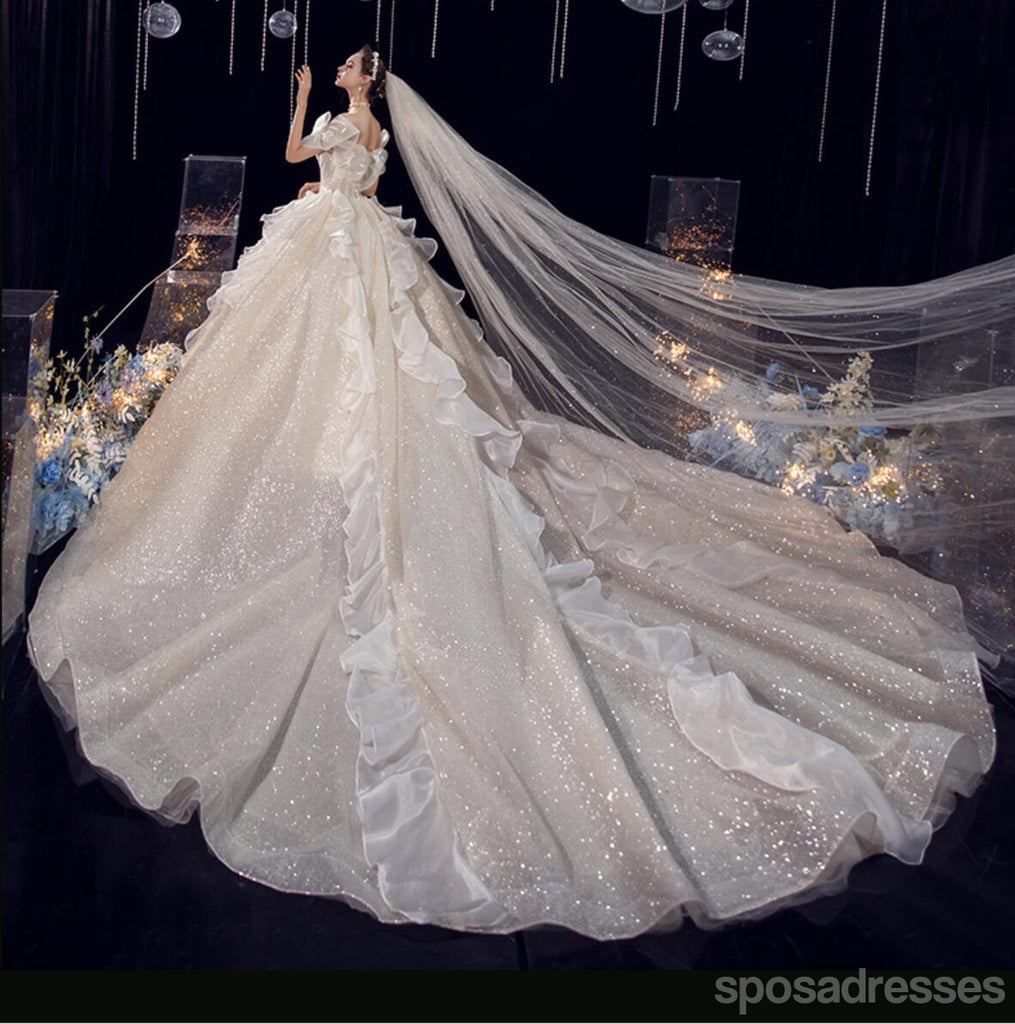 Off Shoulder Bling A-line Luxurious Wedding Dresses Online, Popular Bridal Dress, WD674