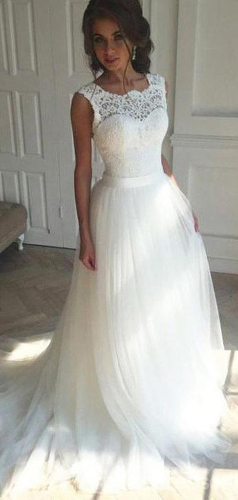 Illusion Lace A-line Cheap Wedding Dresses Online, Cheap Lace Bridal Dresses, WD440