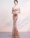 Off Shoulder Rose Gold Sequin Mermaid Long Evening Prom Dresses, Evening Party Prom Dresses, 12324