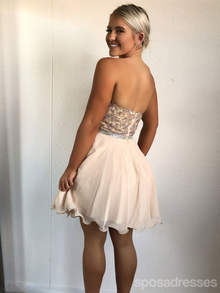 Champagne Sweetheart Lace Beaded Short Cheap Homecoming Dresses Online, CM581