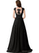 Cap Sleeve Lace Beaded See Through Black Chiffon Long Bridesmaid Dresses, WG286