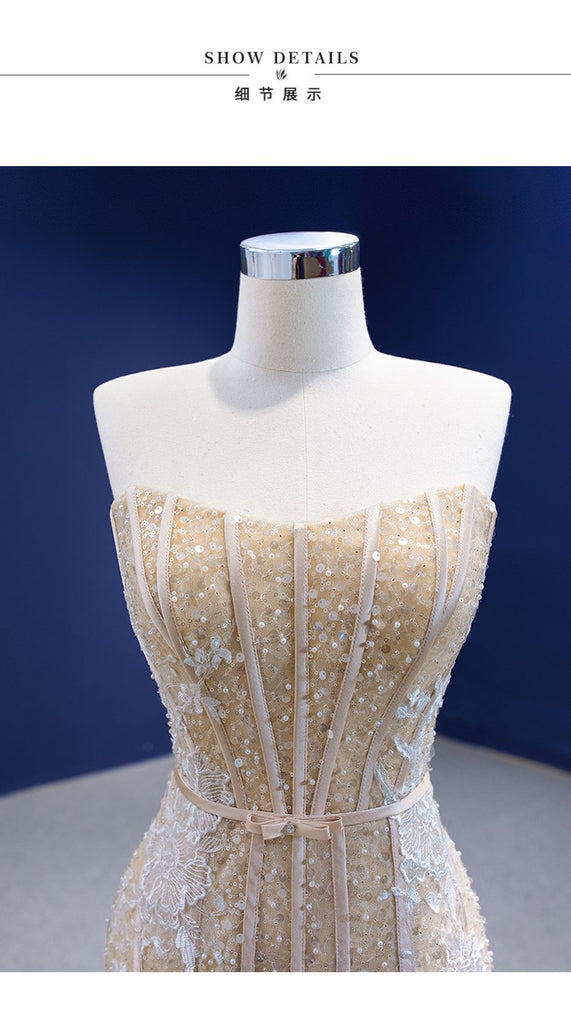 Sparkly Mermaid Sweetheart Champagne Gold Long Party Prom Dresses Online,12562