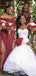 Dusty Red Mermaid Off Shoulder Side Slit Cheap Long Bridesmaid Dresses,WG1333
