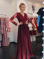Long Sleeves Maroon Lace Beaded Long Evening Prom Dresses, Cheap Sweet 16 Dresses, 18427