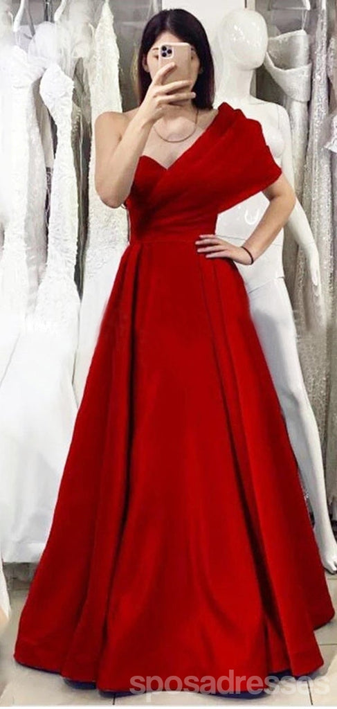 Red A-line One Shoulder Cheap Long Bridesmaid Dresses Online,WG1213